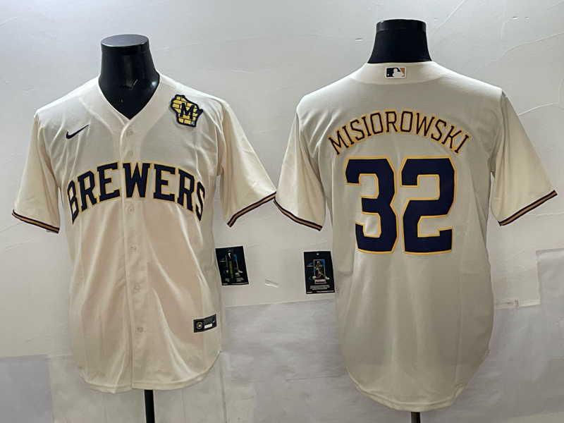 Men Milwaukee Brewers #32 Misiorowski cream Nike MLB 2025 jersey 003->milwaukee brewers->MLB Jersey
